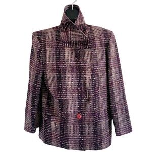 Vintage 80s Chic Women's Wool Mix Plaid Blazer in Purple-Granny Chic
